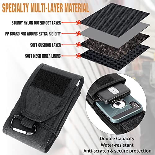 Double Capacity Phone Holster, Tactical Molle Belt Pouch with Flag Patch for iPhone 17 Pro Max/16 Pro Max/16Pro/15ProMax/14 Pro Max/13 Pro Max, Samsung S25, Size Large Extra Stiffness - color: Khaki