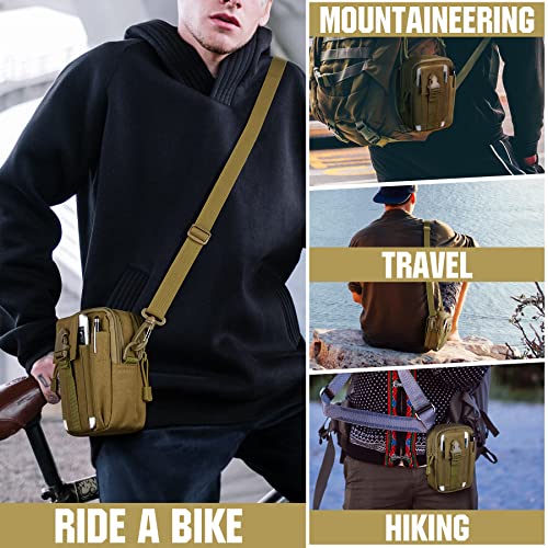 Tactical Molle Phone Pouch Nylon Multi-Purpose EDC Pouch Utility Waist Bag Tool Holster with Shoulder Strap for 4.7"-6.7" Smartphone - color: Tan