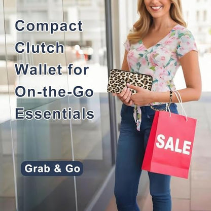 RFID Blocking Cellphone Wallet for Women with Removable Strap, Double Zipper Wristlet Bag Large Capacity, Passport Travel Clutch Purse, Leopard - color: Leopard Light Brown