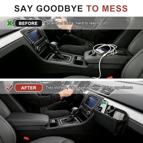 Car Door Side Organizer, Auto Seat Small PU Leather Adhesive Storage Pocket