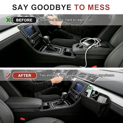 Car Door Side Organizer, Auto Seat Small PU Leather Adhesive Storage Pocket