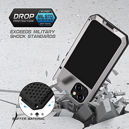 Lanhiem for iPhone 13 Metal Case, Heavy Duty Shockproof Tough Rugged Case with Built-in Glass Screen Protector, 360 Full Body Protective Cover for iPhone 13 6.1 inch, Silver - color: Silver