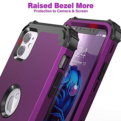 IDweel for iPhone 11 Case with Tempered Glass,Hybrid 3 in 1 Shockproof Slim Heavy Duty Protection Hard PC Cover Soft Silicone Bumper Full Body Case for iPhone 11 6.1 Inch, Navy Purple - color: Navy Purple