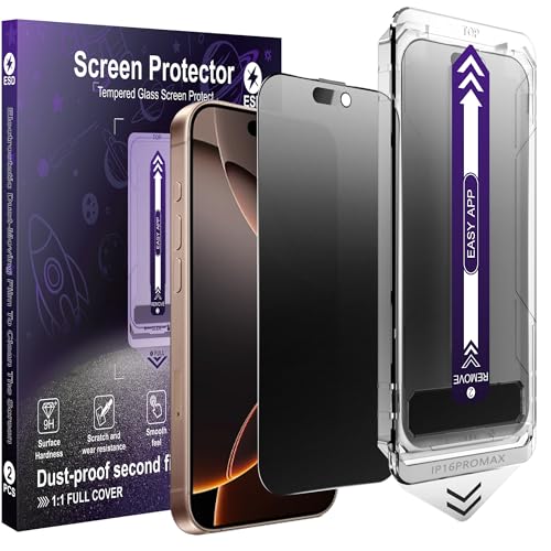 2-Pack Matte Privacy Screen Protector for iPhone 16 Pro Max,Anti-Glare & 25°Anti-Spy,Anti-Reflection,Anti-Fingerprint,Auto Dust Removal,Easy Installation - size: iPhone 16 Pro Max