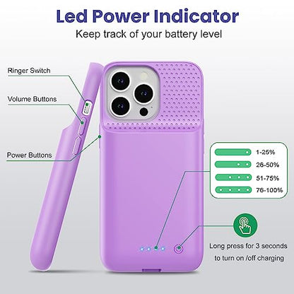 Feob Battery Case for iPhone 13/13 Pro/14,[2025 Upgraded] 7500 mAh Ultra-Slim Portable Extended Charger Cover for iPhone 13/13 Pro/14 Charging Case (6.1 Inch)-Purple - color: Purple