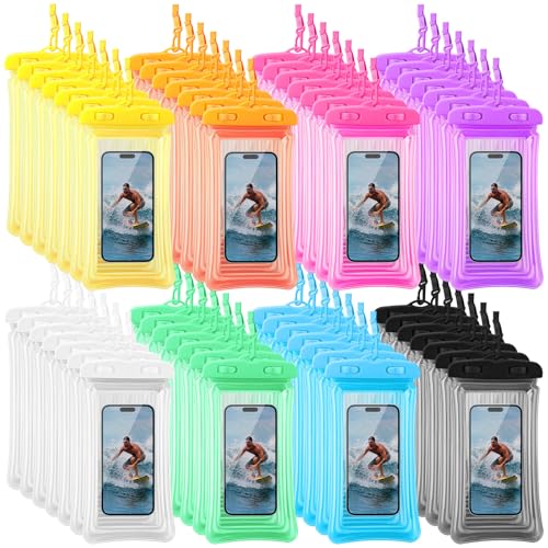 Chiisong 56 Pack Waterproof Phone Pouch Clear Cellphone Case Bulk Universal Phone Dry Bag Waterproof Underwater Case Holder for Water Games Cruise Ship Essentials, up to 6.9 Inch(Colorful)