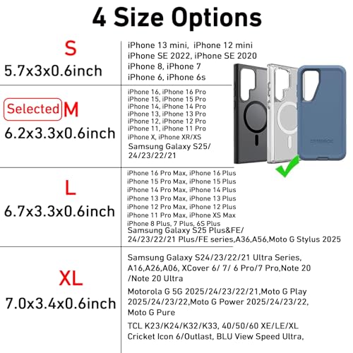 DpS Holster for iPhone 16e 16 15 14 13 12 & Pro Models, Galaxy S25, S24, S23, S22- Phone Belt Holder Case with Clip, Rugged Nylon Carrying Pouch w Card Holder (Fits Otterbox Cover on),Black (Medium) - size: Medium