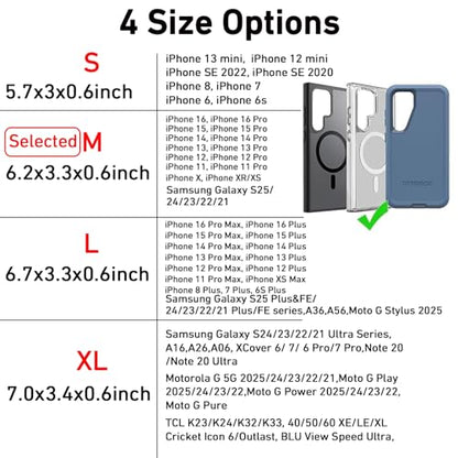 DpS Holster for iPhone 16e 16 15 14 13 12 & Pro Models, Galaxy S25, S24, S23, S22- Phone Belt Holder Case with Clip, Rugged Nylon Carrying Pouch w Card Holder (Fits Otterbox Cover on),Black (Medium) - size: Medium