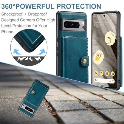 Cellular Phone Case for Google Pixel 8 Pro 2023, Teal, Magnetic Wallet Card Cash Slot, Wireless Charging Functional Kickstand - color: Teal, size: Google Pixel 8 Pro
