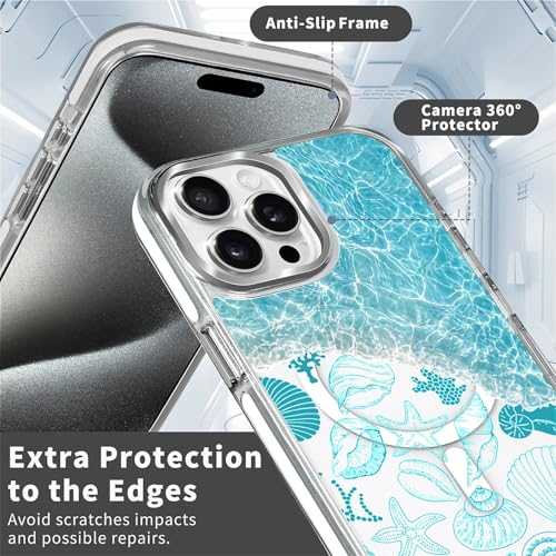 VisEnt Clear Case for iPhone 15 ProMax, Magnetic Phone Case, Transparent Slim Cover, Military Grade Protection, Shockproof, Anti-Yellowing, Scratch Resistant, Ocean Wave Shell - color: Ocean Wave Shell, size: Iphone 15 Pro Max