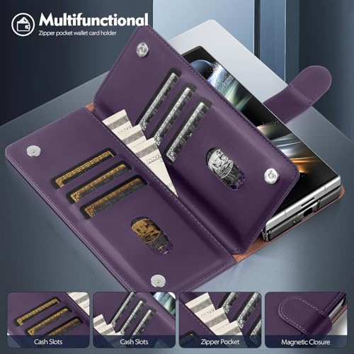 Shieldtop Compatible with Samsung Galaxy Z Fold 4 Wallet Case with Card Holder,Women Man RFID Blocking PU Leather Flip Shockproof Protective Cover Credit Card Holder Slots Kickstand,Purple - color: Purple, size: Samsung Galaxy Z Fold 4