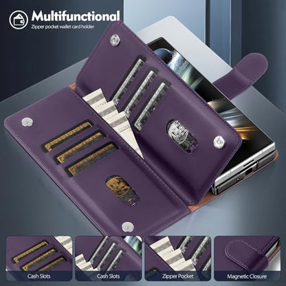 Shieldtop Compatible with Samsung Galaxy Z Fold 4 Wallet Case with Card Holder,Women Man RFID Blocking PU Leather Flip Shockproof Protective Cover Credit Card Holder Slots Kickstand,Purple - color: Purple, size: Samsung Galaxy Z Fold 4
