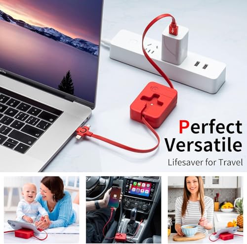 3 in 1 Multi Charging Cord, 3A 2Pack Retractable Multi Charger Cable with IP/USB C/Micro Ports, Phone Holder, Multiple Fast Charging Cable for Cell Phones, iPhone, Samsung,Tablets More