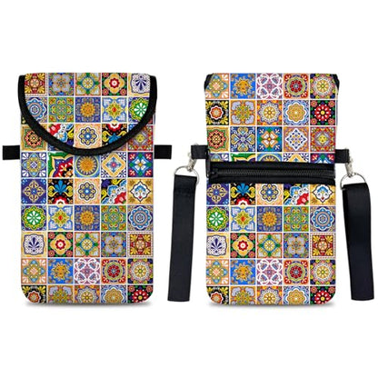 Neoprene Cell Phone Sleeve Pouch Case Bag with Crossbody Strap Neck Lanyard for Women 7.5 X 4.3 in Bohemian Style - color: Bohemian Style 1