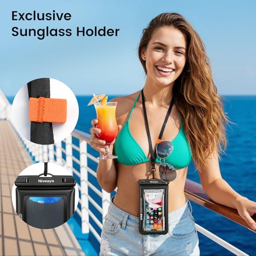 Niveaya Floating Waterproof Phone Pouch, IP68 Waterproof Phone Case with Lanyard for iPhone 17 16 15 Pro Max, Galaxy S25 24 Ultra, Cellphone Dry Bag Beach Cruise Essentials(up to 8.5"-2 Pack) - color: Black+Green