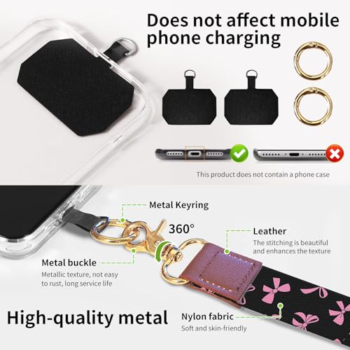 Phone Lanyard Crossbody Wrist Strap, Universal Adjustable Neck Strap for Phone Case Keys ID Badges - color: Pink Black Bowtie