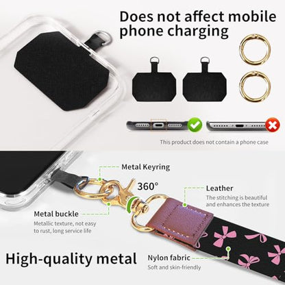 Phone Lanyard Crossbody Wrist Strap, Universal Adjustable Neck Strap for Phone Case Keys ID Badges - color: Pink Black Bowtie