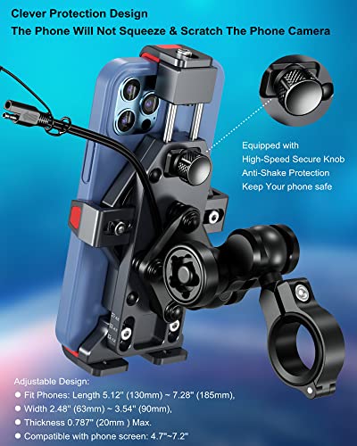 BRCOVAN Aluminum Alloy Motorcycle Phone Mount with Qi 15W Wireless Charger - color: BLACK