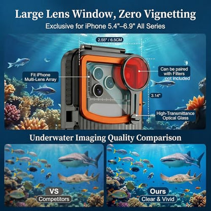 Underwater Phone Case for iPhone 17/Air/16/15 Pro Max, 50ft/15m Professional Scuba Snorkeling Diving Phone Case with Vacuum Seal & Mechanical Shutter, Housing with Compass, No Vignetting for Swimming - color: Dark