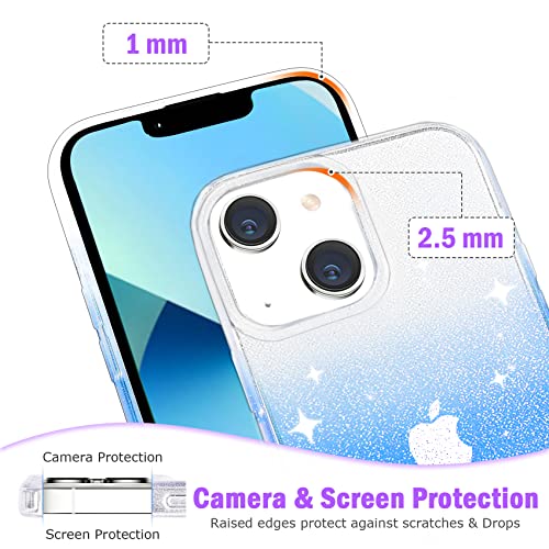 JJGoo Compatible with iPhone 13 Case, Glitter Soft TPU Shockproof Protective Bumper Cover, Sparkle Bling Sparkly Cute Slim Women Girls Phone Case for iPhone 13, 6.1inch, Gradient Glitter Blue - color: Gradient Blue
