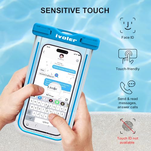 ivoler 2-Pack Waterproof Phone Pouch, Cell Phone Dry Bag for iPhone 17/16/15 Pro Max, Samsung S26/S25 Ultra, Waterproof Phone Case for Beach, Cruise Essentials & Travel, [Fit Up to 7''] - color: Neon Blue & Neon Rose Red