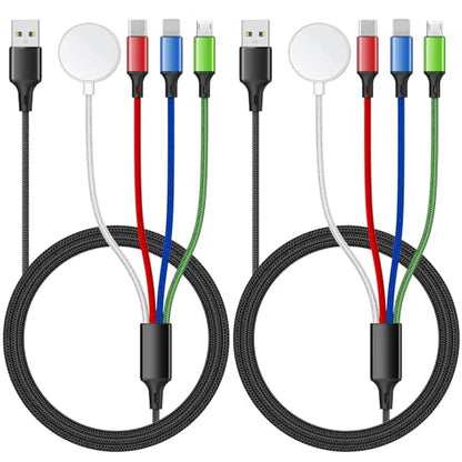 2Pack 5FT 4 in 1 for Apple Watch Charger iPhone Charger,Multi Charging Cable USB C Micro iWatch Charger Compatible with iWatch Ultra Series 10/9/8/7/6/SE/5/4/3,iPhone 16/15/14/13/12,Galaxy Android - size: 5ft+5ft