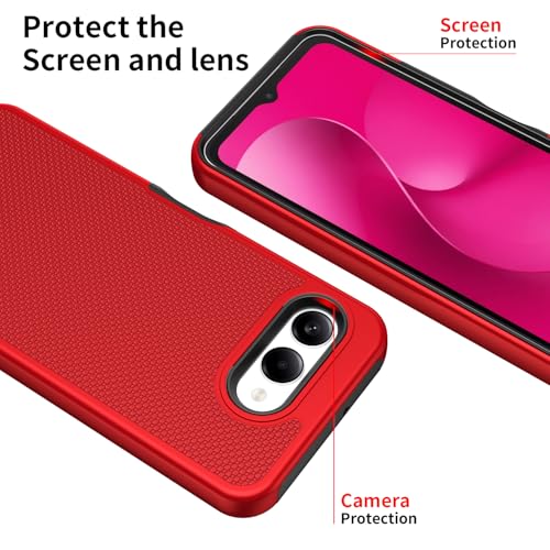for T-Mobile REVVL 8 Phone Case with Tempered Glass Screen Protector,Dual Layer Heavy Duty Shockproof Protection Cover (Red) - color: Red