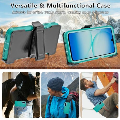 for Samsung Galaxy A17 Case with Belt Clip Holster & Kickstand, Heavy Duty 3-Layer Military Grade Rugged Full Body Protection Cover Case for Galaxy A17 5G (Teal) - color: Teal