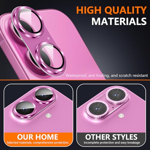 Suoman for iPhone 16/16 Plus Camera Lens Protector, 9H Tempered Glass Film - color: Pink