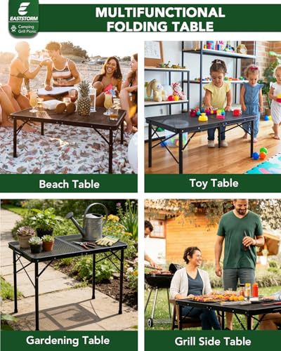 3 Ft Folding Camping Table, Adjustable Height 16.5-26 in, Metal Grill Table - color: Black, size: 3FT-Mid