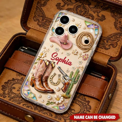 Cowgirl Spirit, Personalized Clear Phone Case, Gift for Cowgirl Lovers Custom Smartphone Protector Unique Western Decor