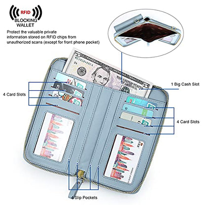 S-ZONE Small Crossbody Bags for Women Phone Purse RFID Blocking Wallet | Card Slots, Vegan Leather, Anti-theft, Multi Pockets, Detachable Adjustable Strap, Travel Eveyday Outing - color: Light Blue