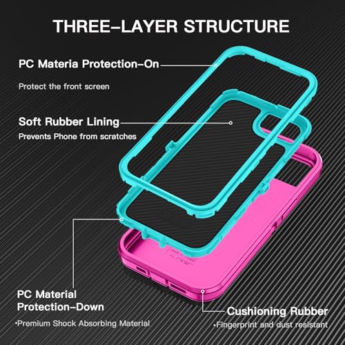 I-HONVA for iPhone 16e Case [Compatible with MagSafe] Shockproof 3-Layer Full Body Protection [Without Screen Protector] Rugged Heavy Duty Cover Case for Apple iPhone 16e 6.1",Rose Red/Green - color: Rose Red/Green
