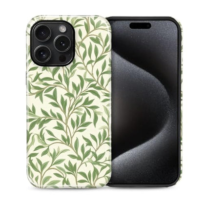 Case for iPhone 15 Pro, Shockproof Hybrid Protective Phone Case, Dual-Layer Drop Protection Anti-Scratch, Green Leaves - color: Green Leaves, size: iPhone 15 Pro