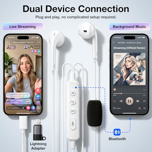 KM08 Live Streaming & Karaoke Headset with Mic, Voice Changer Sound Effects - color: Semi In-Ear (White)