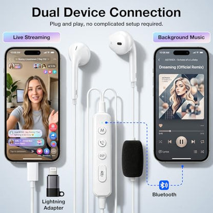KM08 Live Streaming & Karaoke Headset with Mic, Voice Changer Sound Effects - color: Semi In-Ear (White)