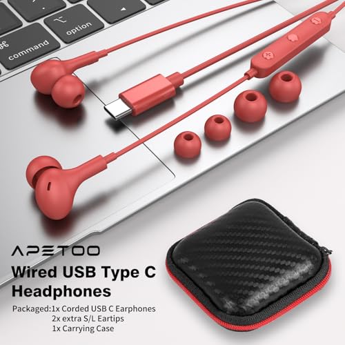 USB C Headphones for iPhone 18 Pro Max 17 16 15/Galaxy S26 FE Wired Earbuds - color: Red