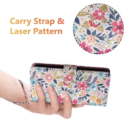 UEEBAI Wallet Case for Samsung Galaxy S23 5G, PU Leather Phone Case Kickstand RFID Blocking Flip Case with Card Slots Wrist Strap Relief Engraved Pattern Magnetic Closure Folio Case - Multi-Flower - color: Multi-Flower, size: Samsung Galaxy S23 5G