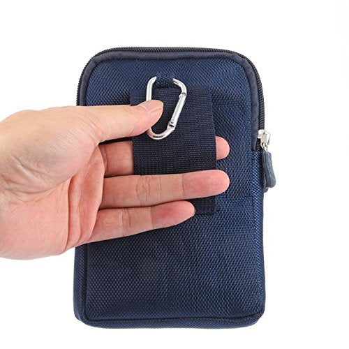 Cell Phone Belt Bag for Menand Women, Cell Phone Waist Bag Small, 6.9" Waterproof Vertical Cellphone Waist Belt Pouch Nylon Smartphone Belt Loop Holder with Zipper Case Fanny Pack with Carabiner - color: Black/Blue