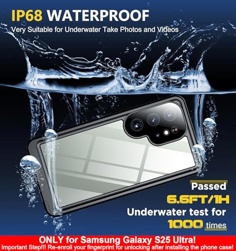 SPIDERCASE Only for Samsung Galaxy S25 Ultra Case Waterproof, Built-in Screen & Camera Lens Protector[IP68] [Military Grade Shockproof] Full Protection Only for S25 Ultra 6.9”, Black/Clear