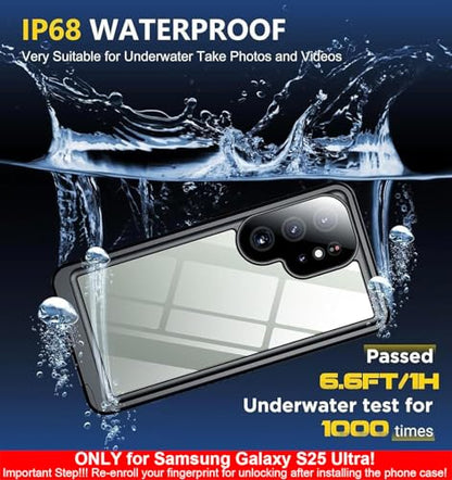 SPIDERCASE Only for Samsung Galaxy S25 Ultra Case Waterproof, Built-in Screen & Camera Lens Protector[IP68] [Military Grade Shockproof] Full Protection Only for S25 Ultra 6.9”, Black/Clear