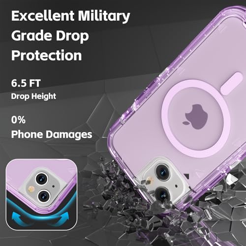 Follaroma Magnetic for iPhone 14 Case, Heavy Duty Phone Cases, Purple, 6.1" | Compatible with MagSafe, Heavy Duty Shock proof Protection, Military-Grade Anti-Drop, Dual Layer Transparent Protective Cover - color: Purple, size: iPhone 14 6.1''