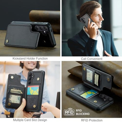 Kowauri for Samsung Galaxy S26 Case, PU Leather Wallet Case for Women Men with RFID Blocking Card Holder Slot Magnetic Closure Shockproof Protective Phone Cover for Samsung Galaxy S26 (Black) - color: Black