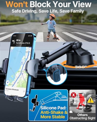 【Upgraded Strongest Suction & Pro Military-Grade Certs 】Ultimate Car Phone Mount【360°Rotatable Suction】Cell Phone Holders Truck Stand for Dashboard Windshield Vent for iPhone 18 Pro Max Samsung,Black - color: Black