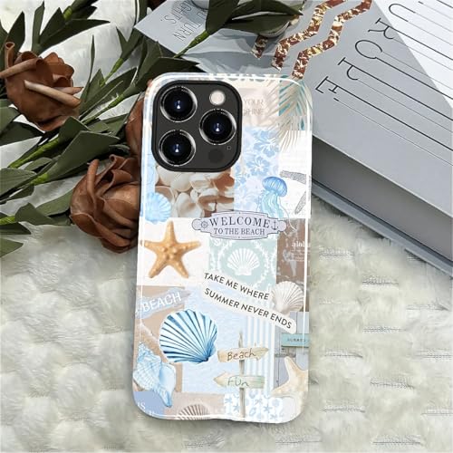 Case Compatible with iPhone 14 Pro, Cute Dual Layer Hybrid Phone Cover, Military Grade Drop Protection, Aesthetic Shockproof Phone Case for Women Girls, Boho Beach Summer Collage - color: Boho Beach Summer Collage, size: Iphone 14 Pro