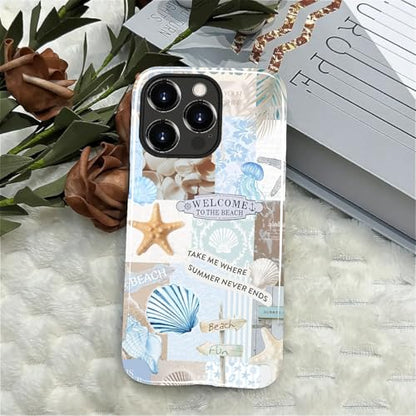 Case Compatible with iPhone 14 Pro, Cute Dual Layer Hybrid Phone Cover, Military Grade Drop Protection, Aesthetic Shockproof Phone Case for Women Girls, Boho Beach Summer Collage - color: Boho Beach Summer Collage, size: Iphone 14 Pro