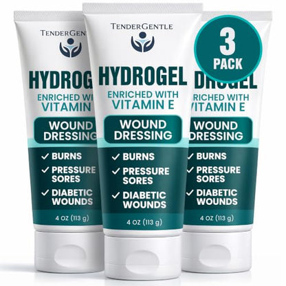 Hydrogel Wound Dressing Ointment - 3 Pack of 4 oz Amorphous Hydrogel for Wound Care, Burns, Diabetic Ulcers - Enriched with Vitamin E - First Aid Gel for Medical Facilities and Nursing Homes - size: 4 Ounce (Pack of 3)