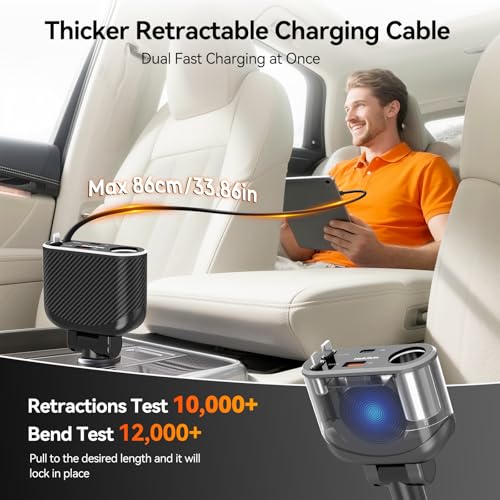MAGJIEYX Car Cigarette Lighter Splitter Charger, Fast Car Phone Charger with 1-Socket(100W) Charging Adapter and USB C Coiled Cable for iPhone 17 16 15, Galaxy S25 Ultra/iPad/GPS/Dash Cam/Laptop