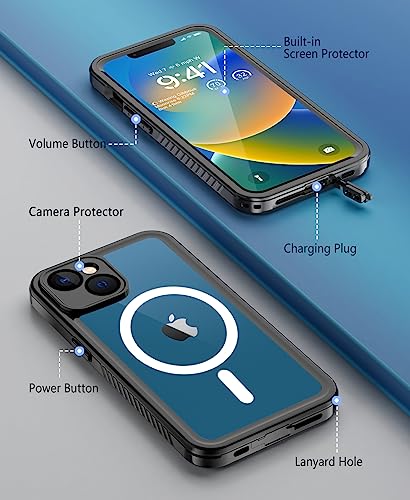 Beeasy for iPhone 13 Waterproof Case Compatible with Magsafe IP68 Underwater Military Grade, Phone Case with Shockproof, Dustproof, Rugged 360 Full Body Protection Cover Black - size: iPhone 13 (6.1")