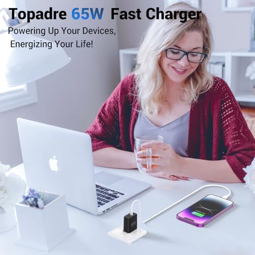 TOPADRE 65W USB C Charger Block,PD PPS 3 Ports GaN Charger Foldable Compact - color: Black, size: 65W, style: 1-pack